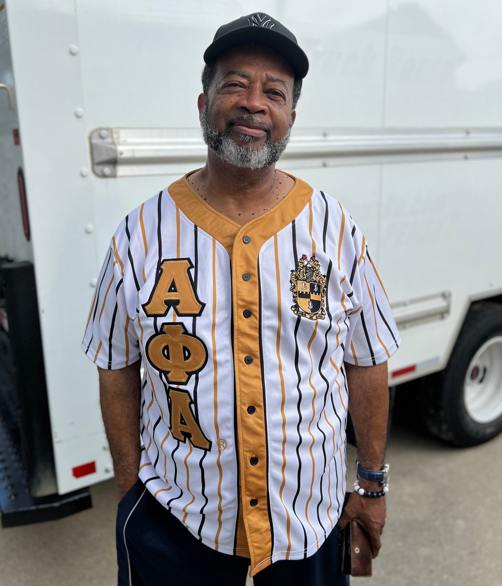 Alpha Old Gold Pinstripe Button Up Baseball Jersey – The King