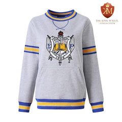 SGRho Stripe Grey Chenille Crest Pocket Crewneck