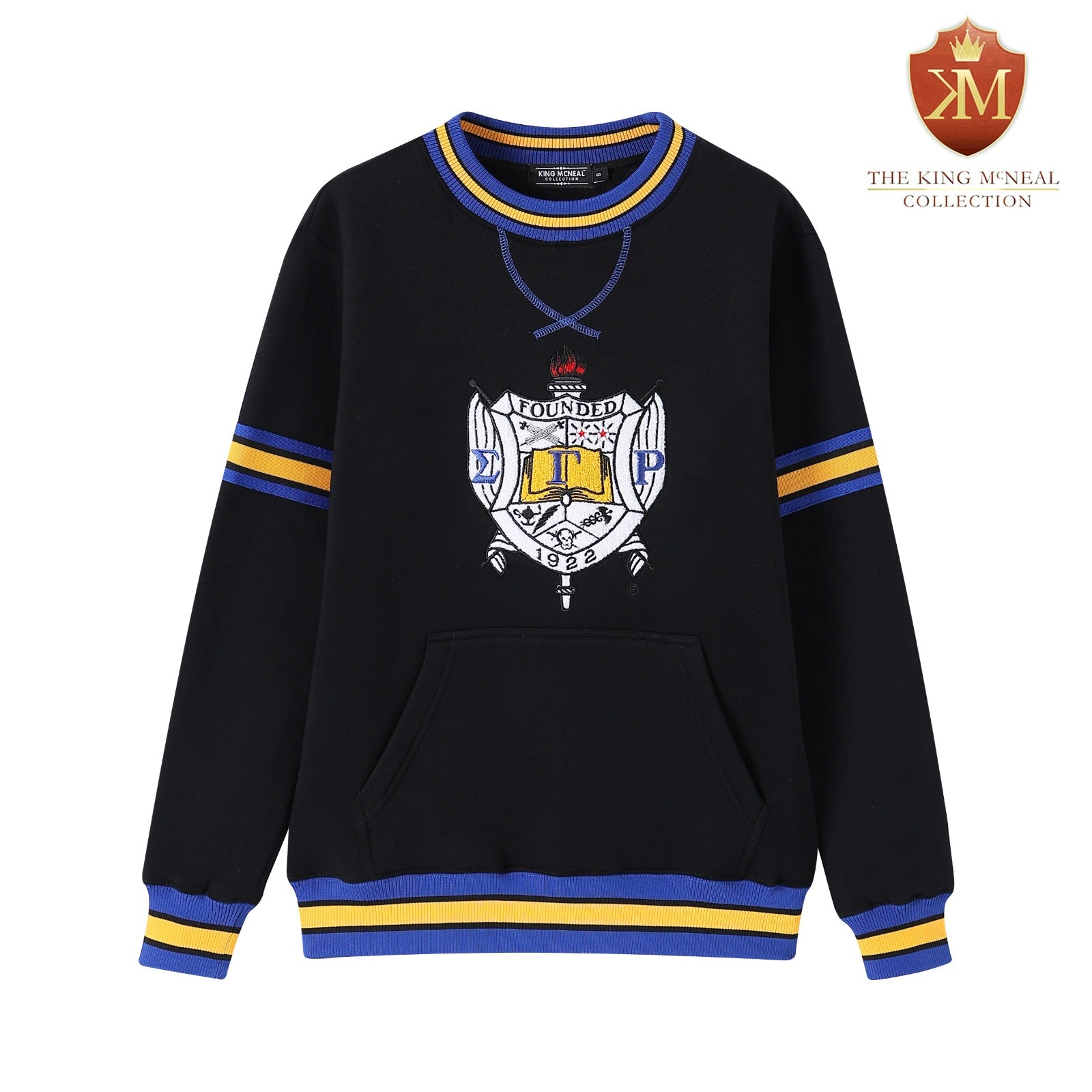 SGRho Black Crest Chenille Pocket Crewneck