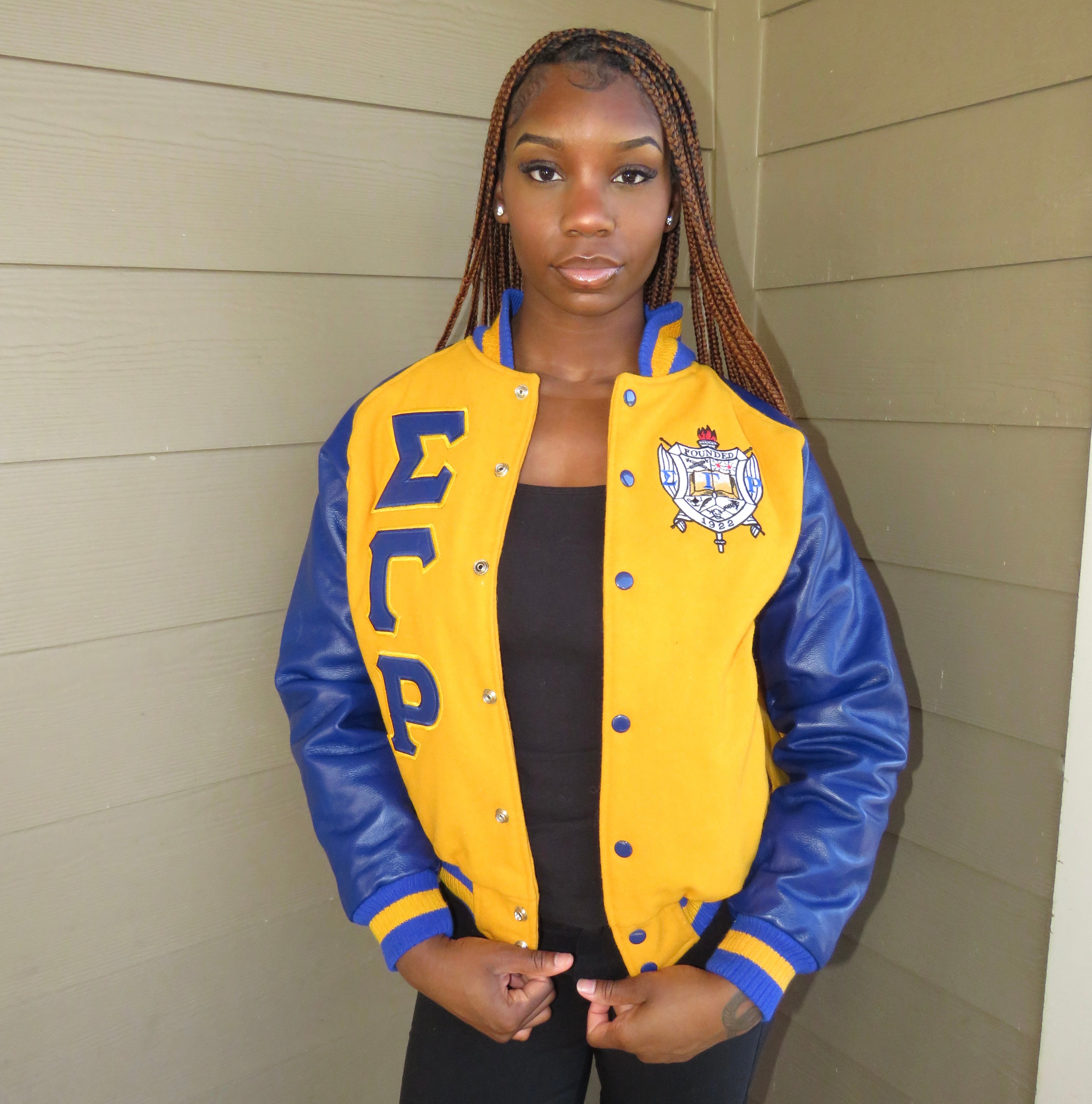 SGRho Gold Wool and Leather Letterman Jacket