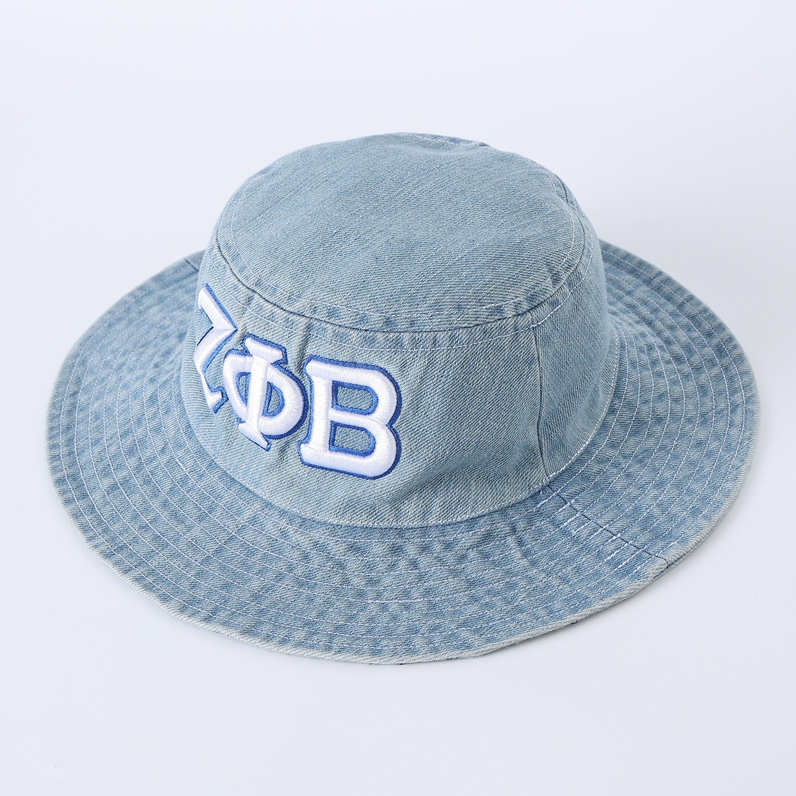 Zeta Denim White Letter Boonie Hat