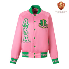 AKA Pink Satin Bomber Jacket Custom Ribbon And Lining