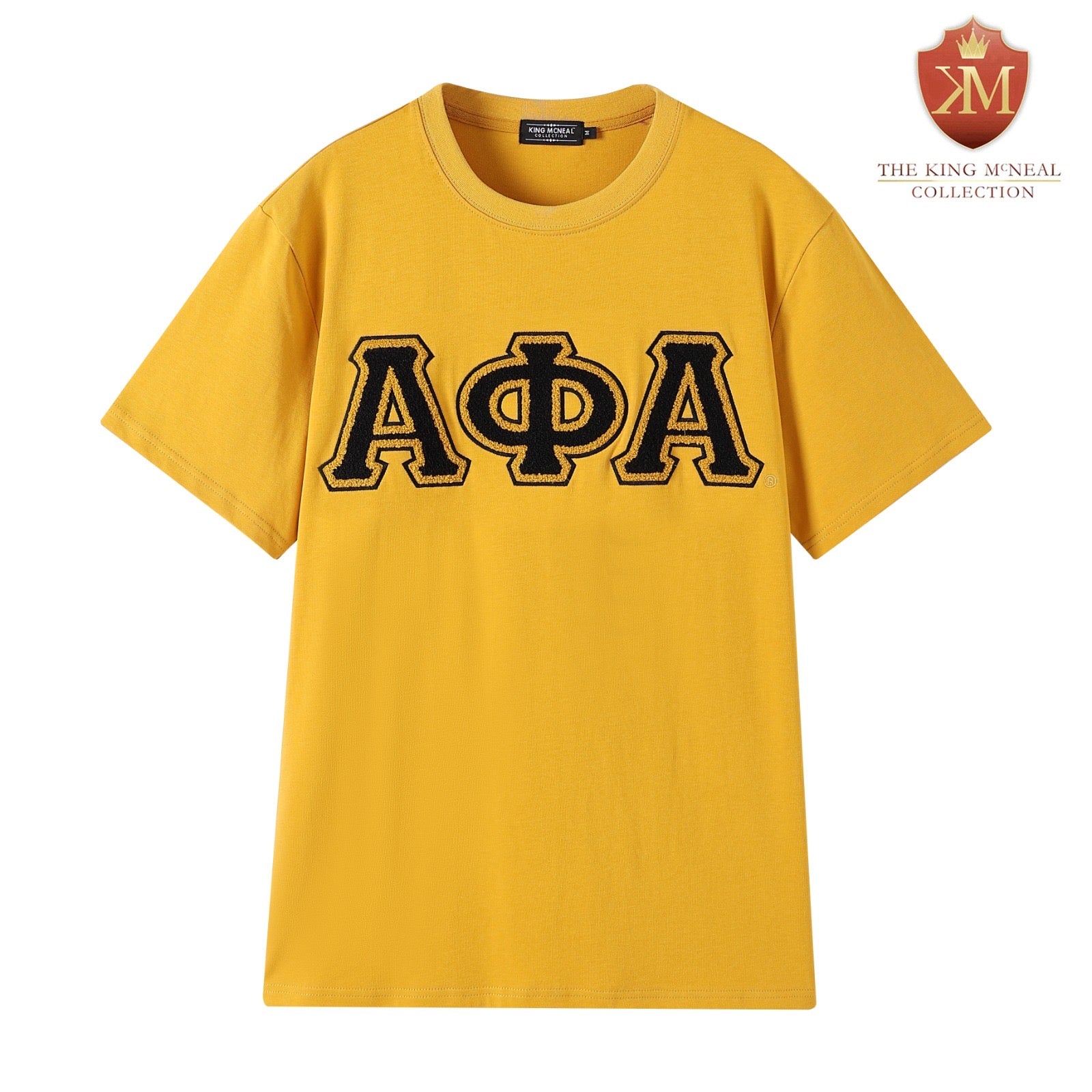 Premium Alpha Old Gold Chenille Black letter T-Shirt