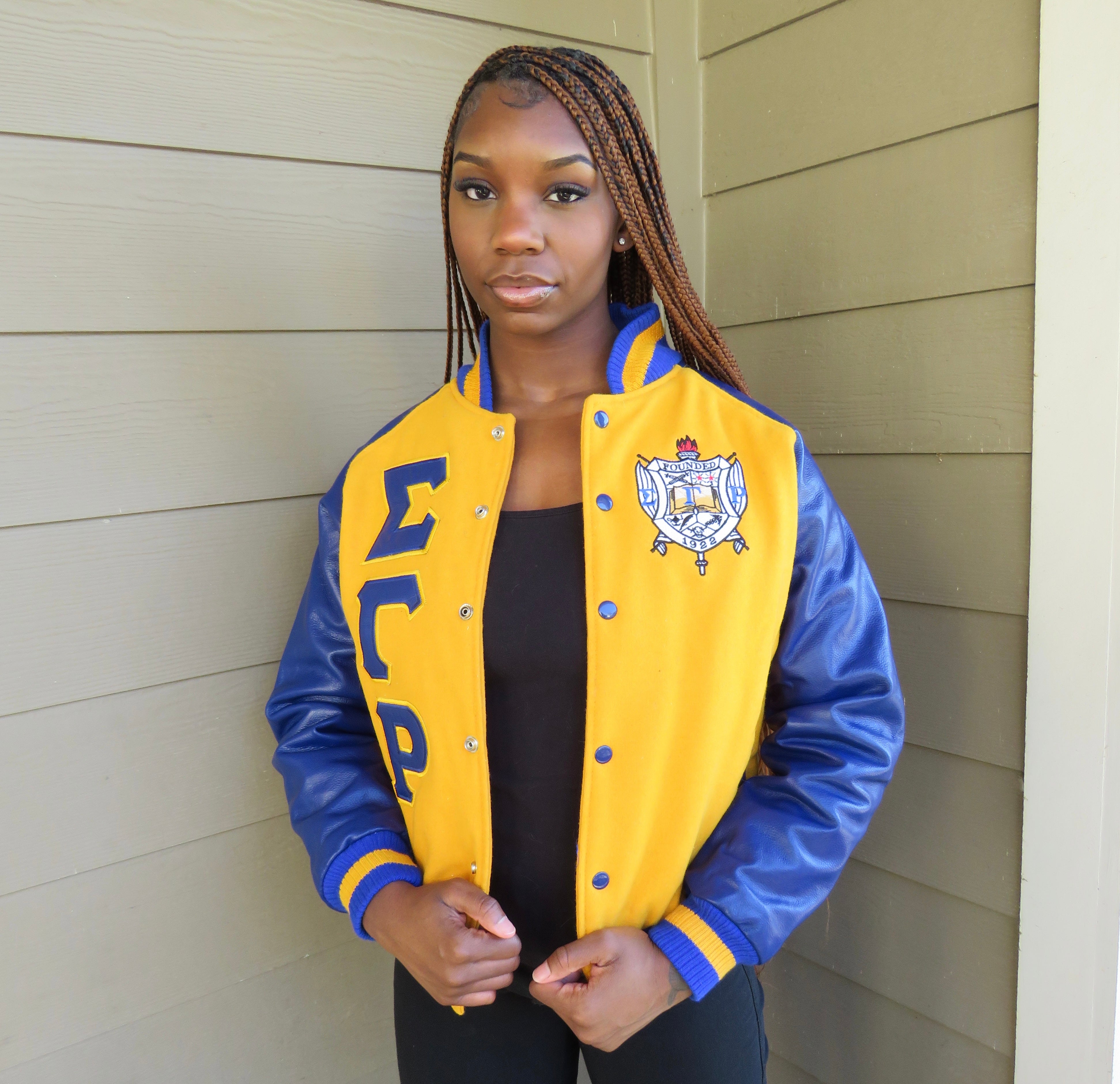 SGRho Gold Wool and Leather Letterman Jacket