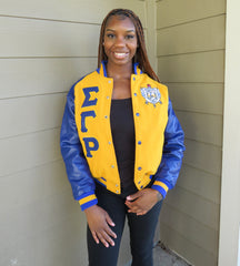 SGRho Gold Wool and Leather Letterman Jacket