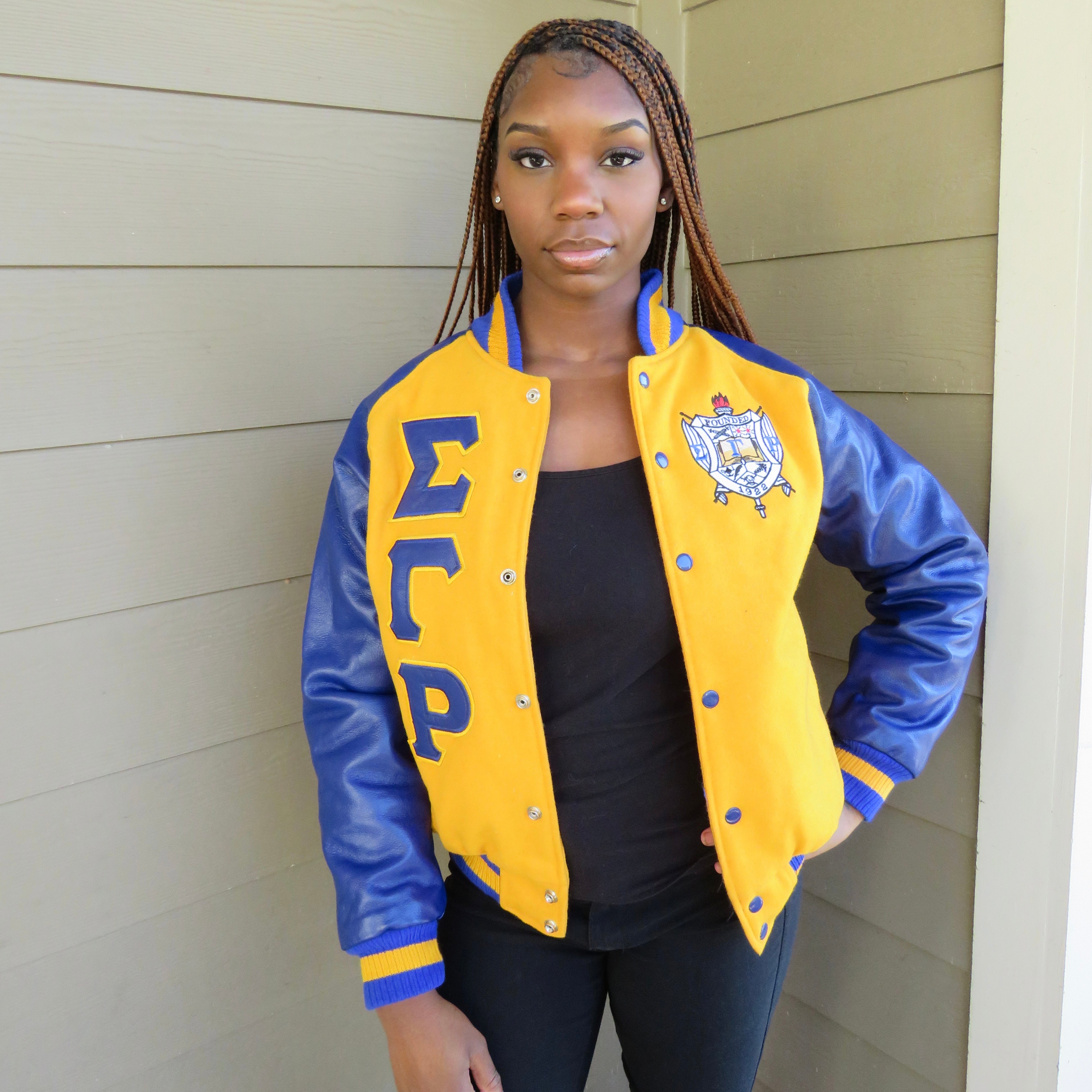 SGRho Gold Wool and Leather Letterman Jacket