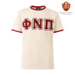 Phi Nu Pi Premium Kream Chenille Letter Ringer T-Shirt