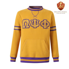 Omega Gold Stripe Letter Chenille Crewneck