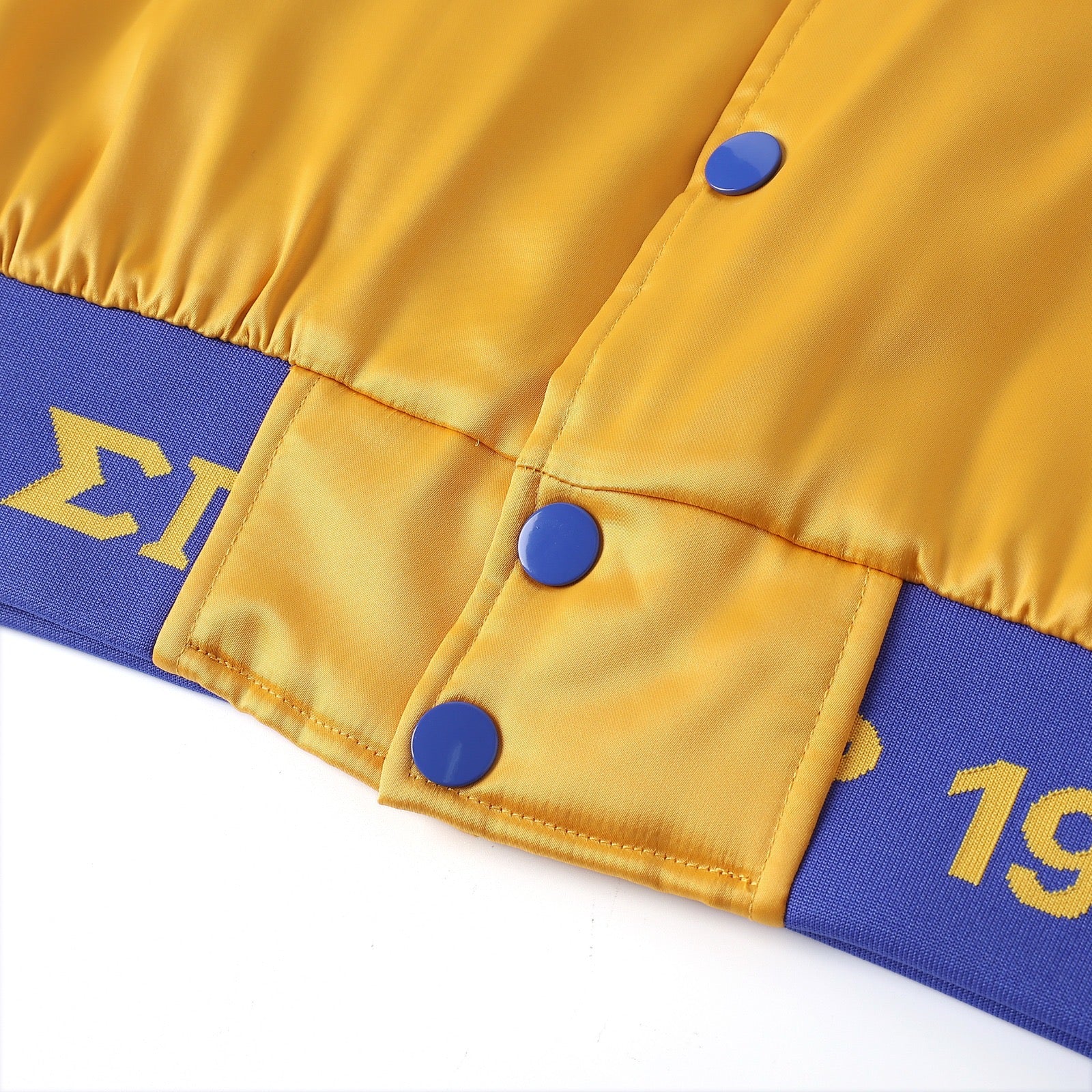 SGRho Gold Satin Bomber Jacket Custom Ribbon And Lining