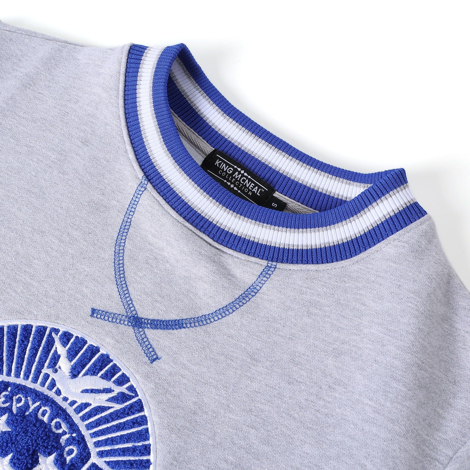 Zeta Grey Striped Crest Chenille Crewneck (Unisex Size)