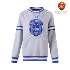 Zeta Grey Striped Crest Chenille Crewneck (Unisex Size)