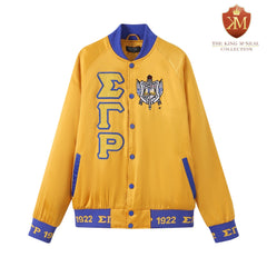 SGRho Gold Satin Bomber Jacket Custom Ribbon And Lining