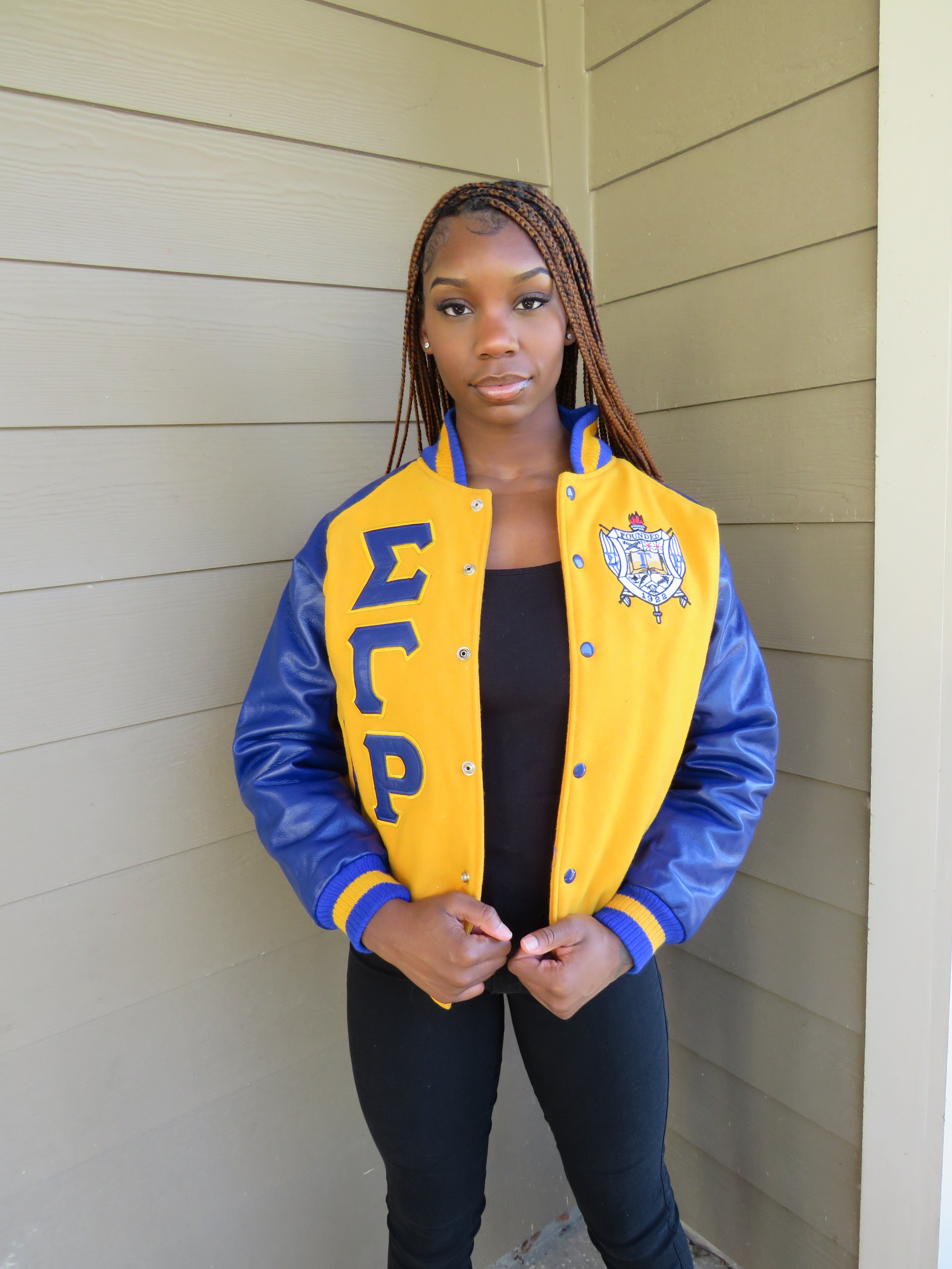 SGRho Gold Wool and Leather Letterman Jacket