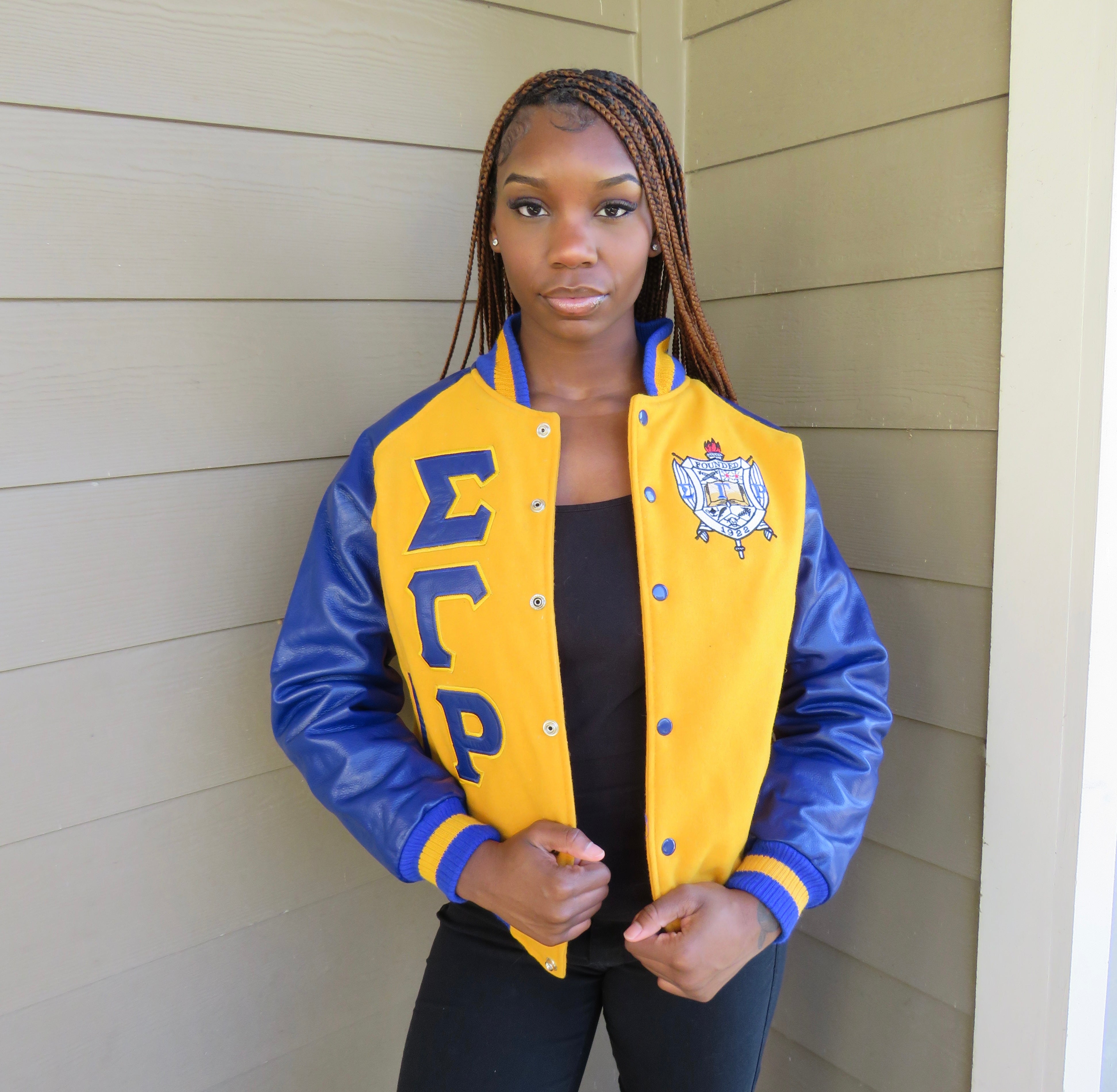 SGRho Gold Wool and Leather Letterman Jacket