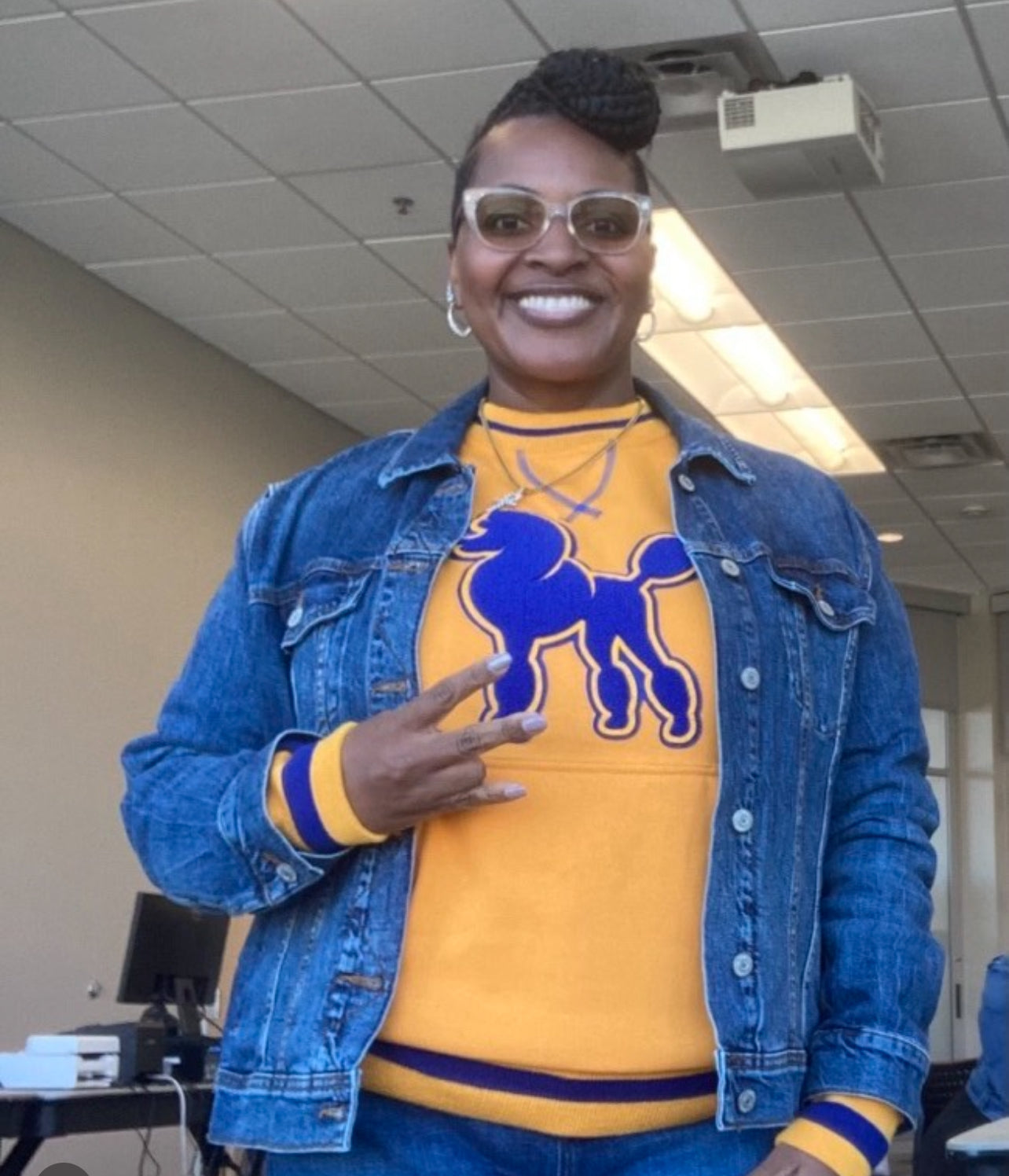 SGRho Chenille Poodle Pocket Crewneck