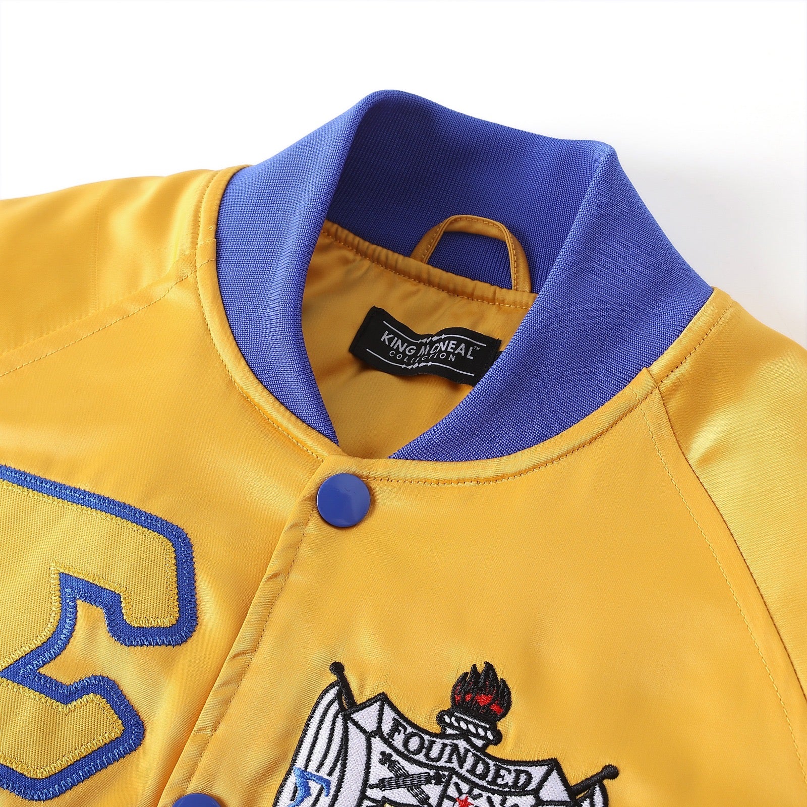 SGRho Gold Satin Bomber Jacket Custom Ribbon And Lining