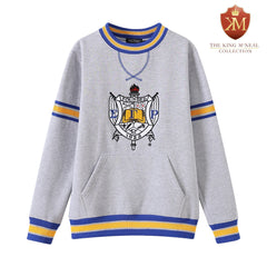 SGRho Stripe Grey Chenille Crest Pocket Crewneck