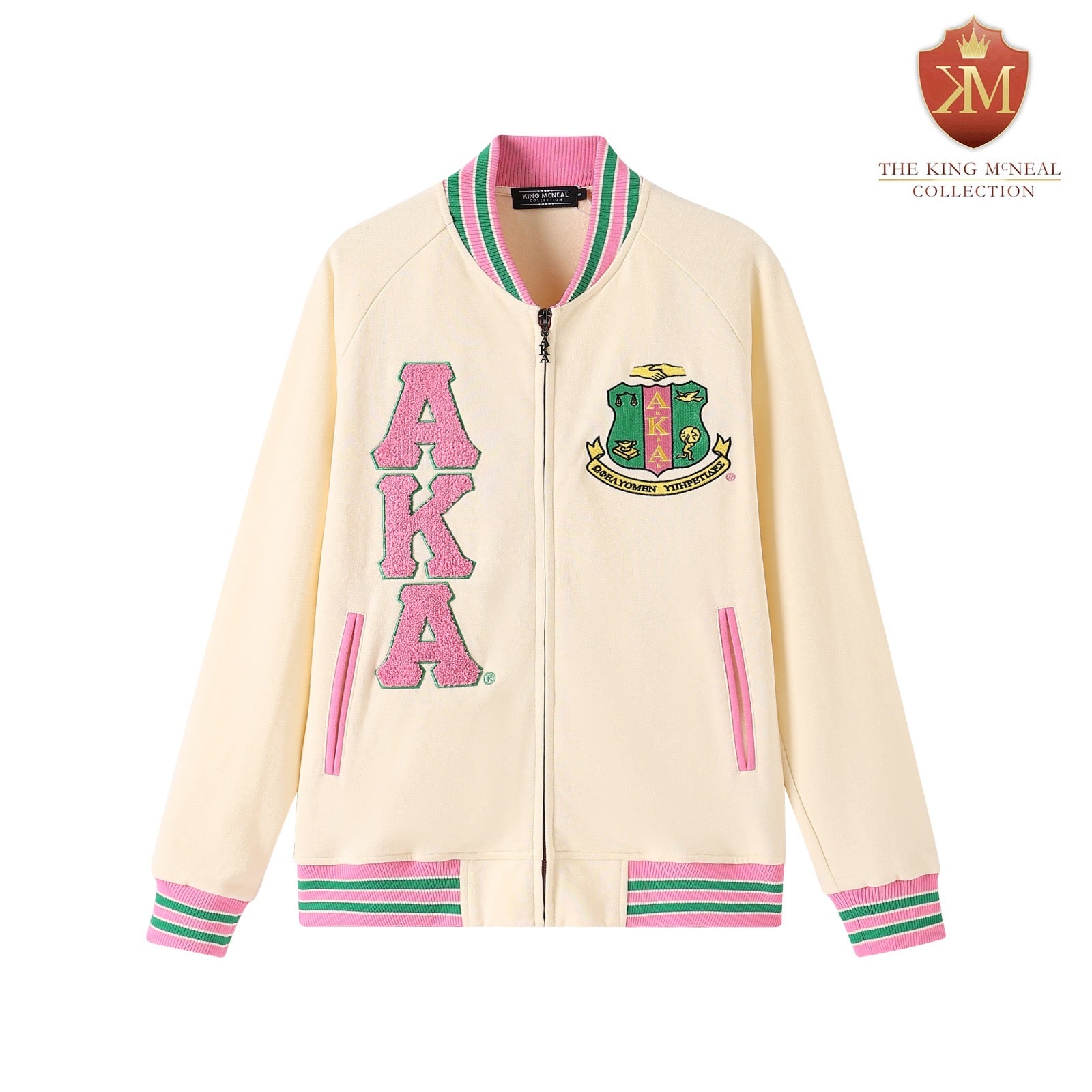 AKA Cream Fleece Letterman Jacket (Unisex Size)