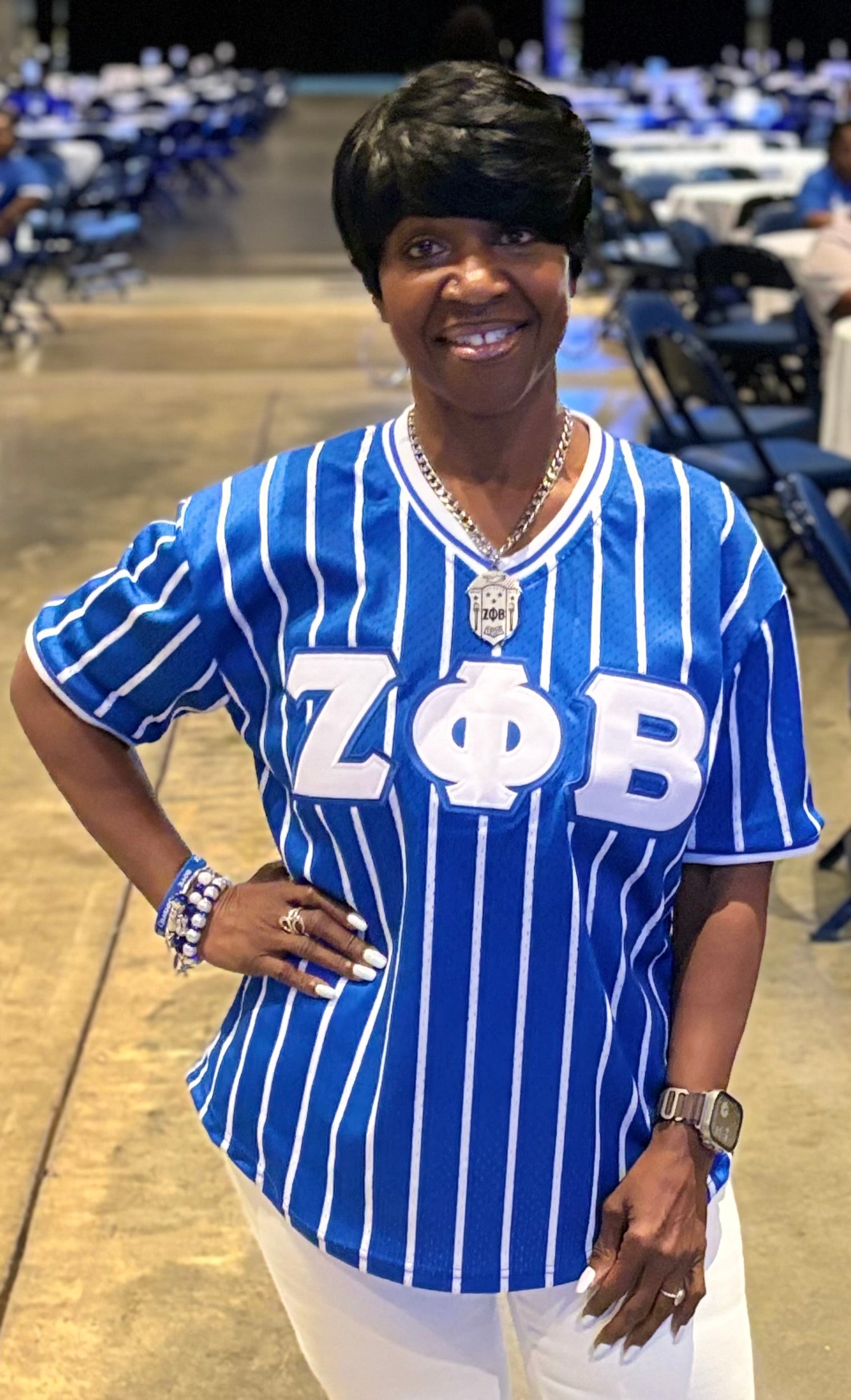 Zeta Phi Beta Blue Pinstripe Baseball Jersey