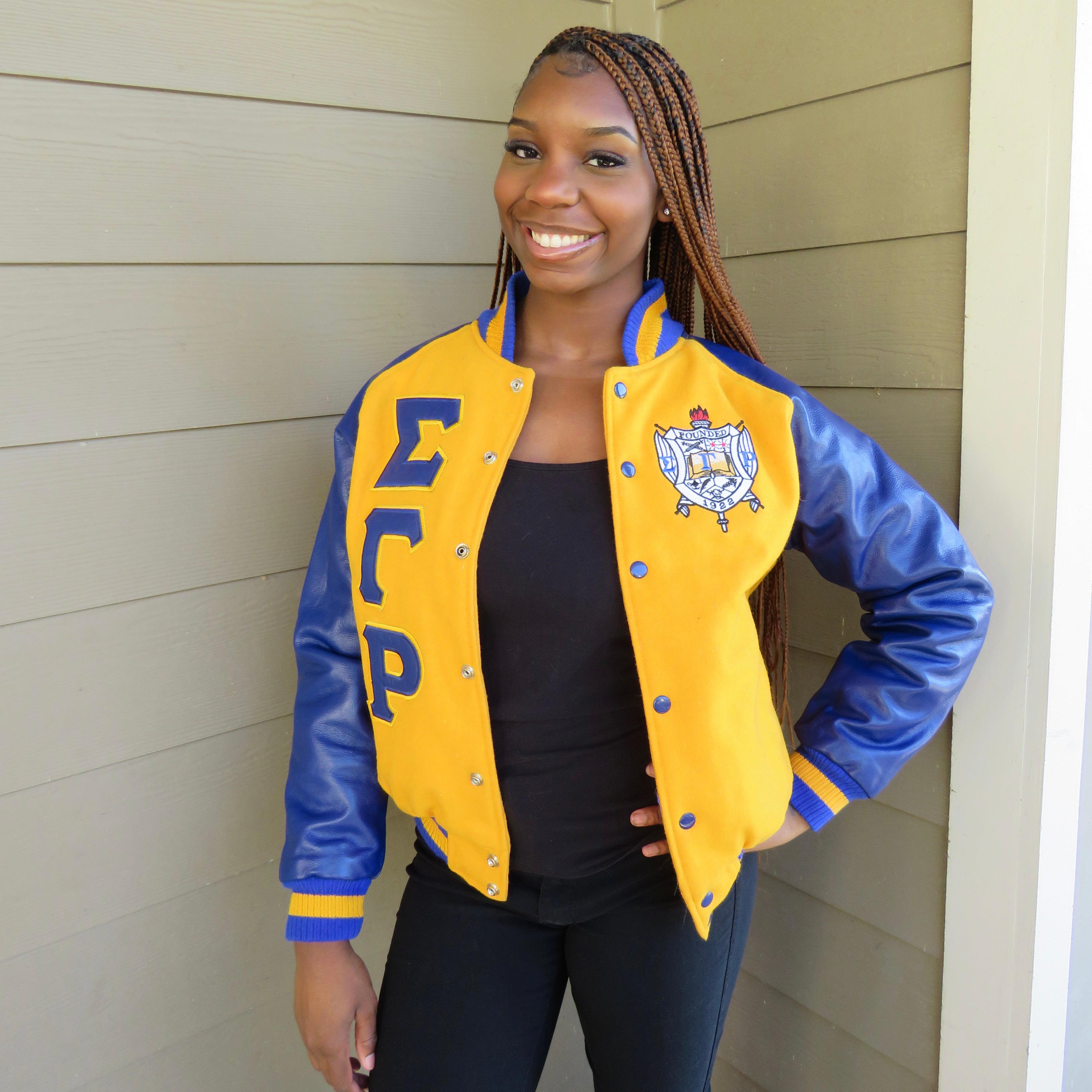 SGRho Gold Wool and Leather Letterman Jacket