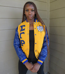 SGRho Gold Wool and Leather Letterman Jacket