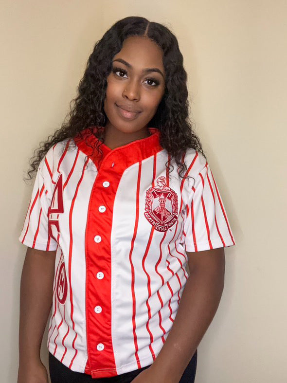 Delta White Button Up Baseball Jersey