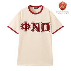 Phi Nu Pi Premium Kream Chenille Letter Ringer T-Shirt