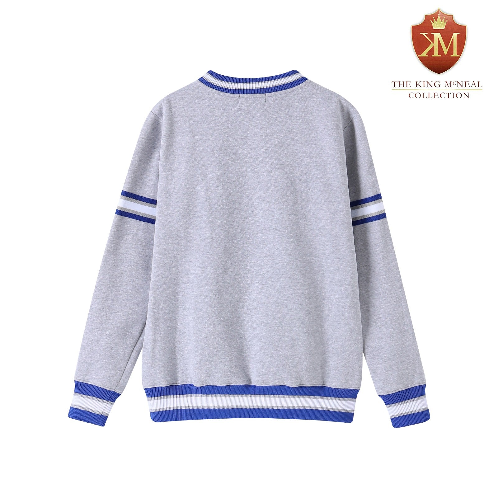 Zeta Grey Striped Crest Chenille Crewneck (Unisex Size)