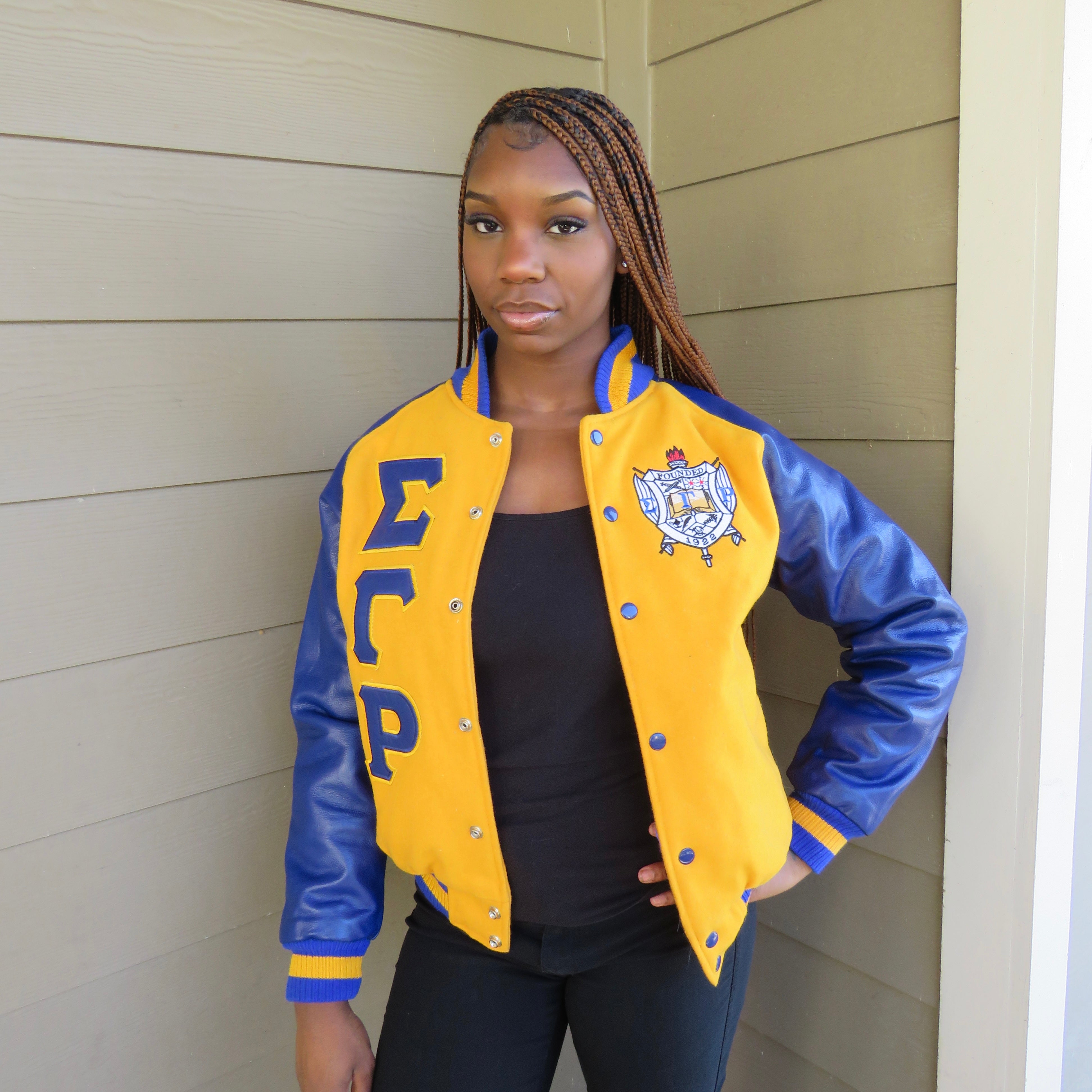 SGRho Gold Wool and Leather Letterman Jacket