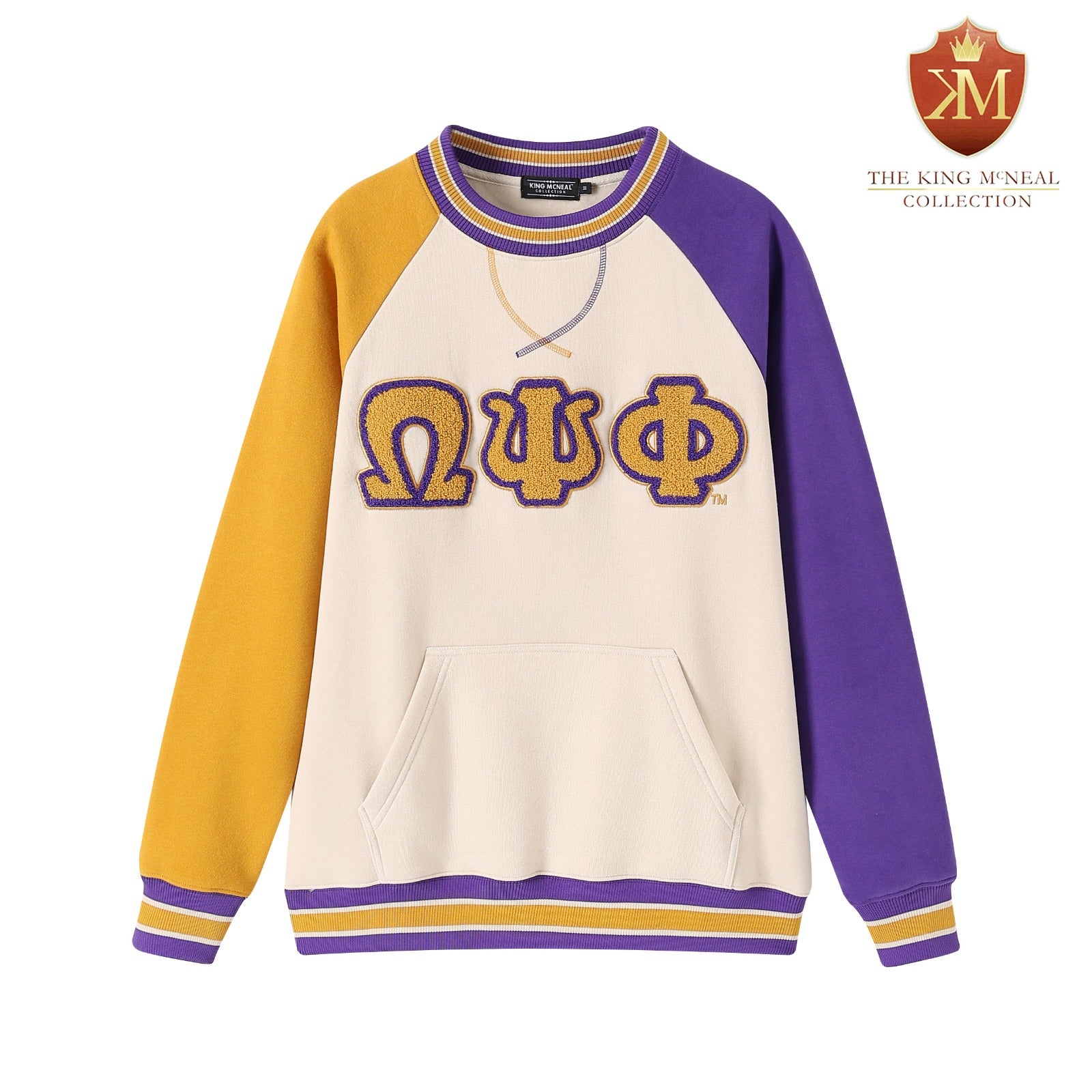 Omega Opposite Sleeve Letter Chenille Crewneck