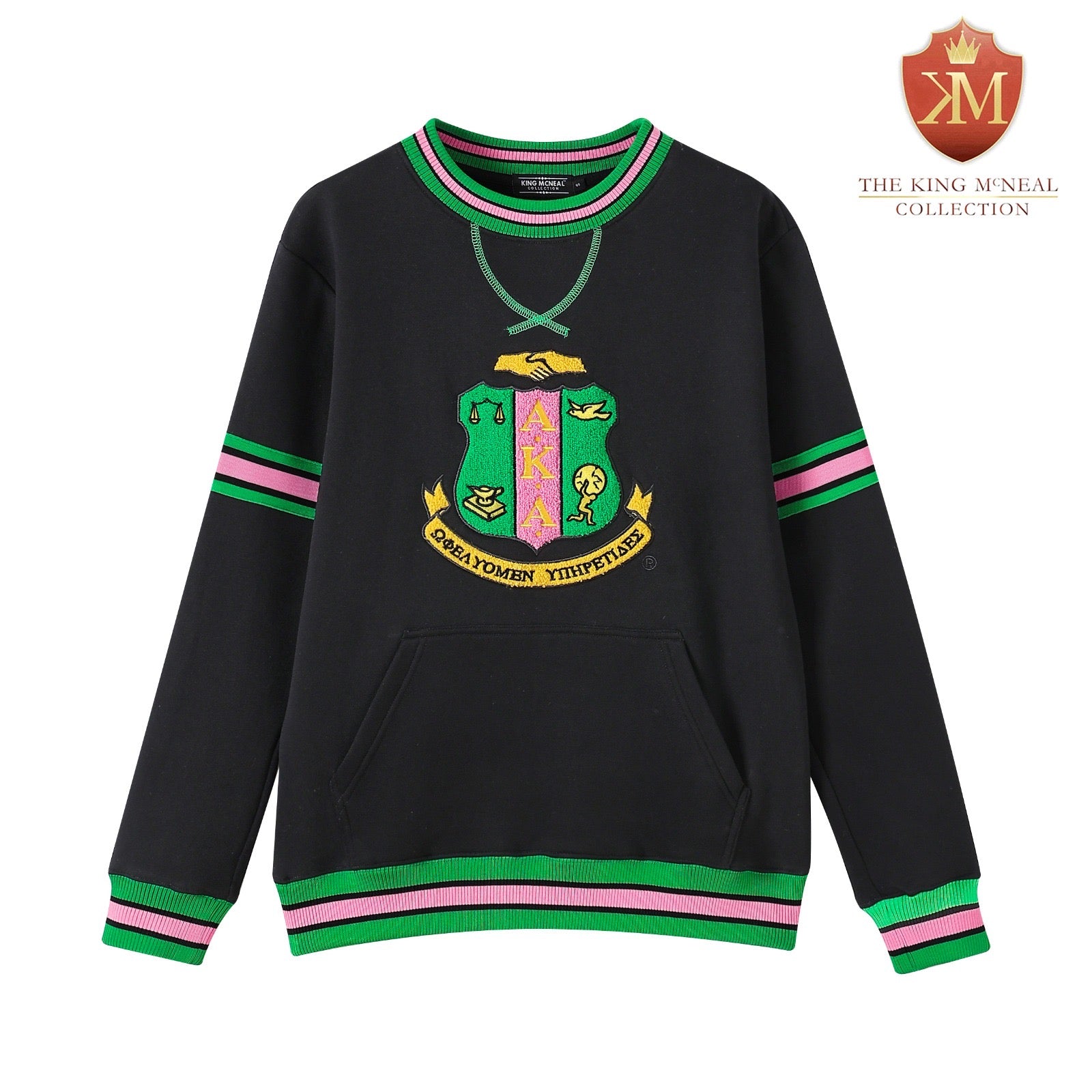 AKA Black Stripe Crest Chenille Crewneck (Unisex Size)