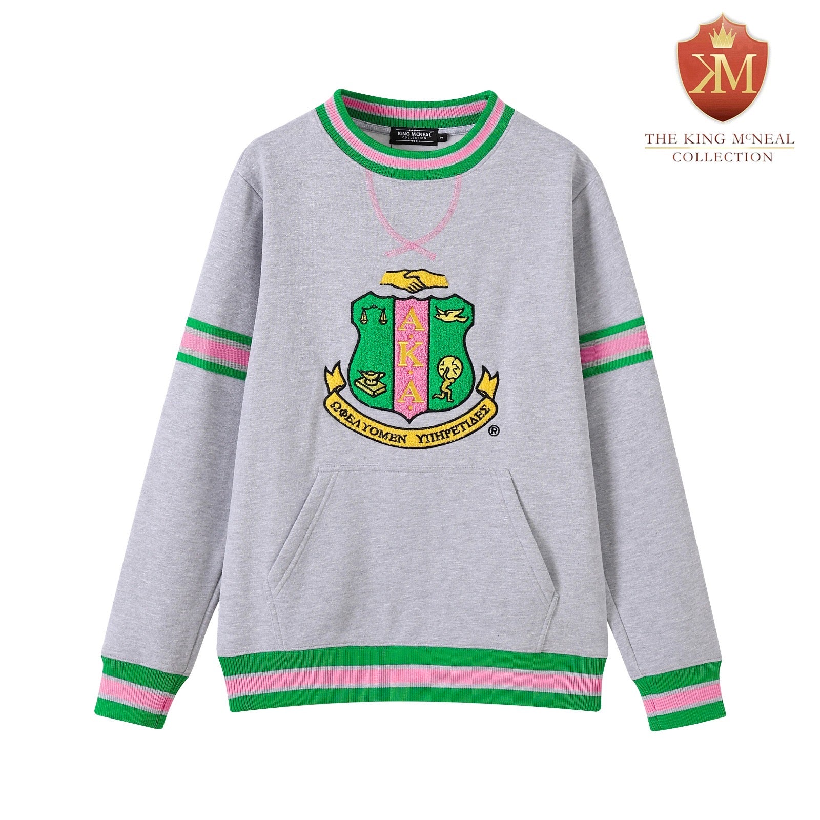 AKA Grey Stripe Crest Chenille Crewneck (Unisex Size)