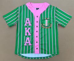 AKA Green Button Up Pinstripe Baseball Jersey