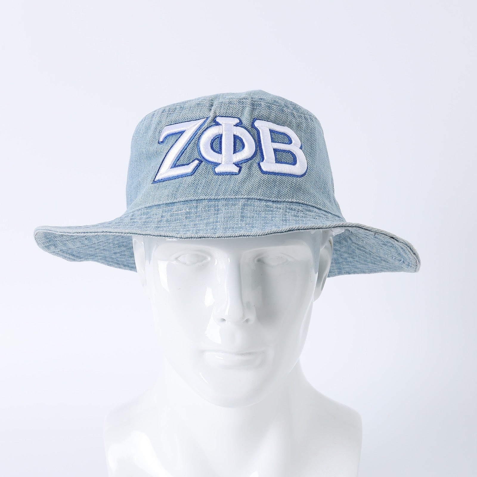 Zeta Denim White Letter Boonie Hat