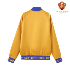 SGRho Gold Satin Bomber Jacket Custom Ribbon And Lining