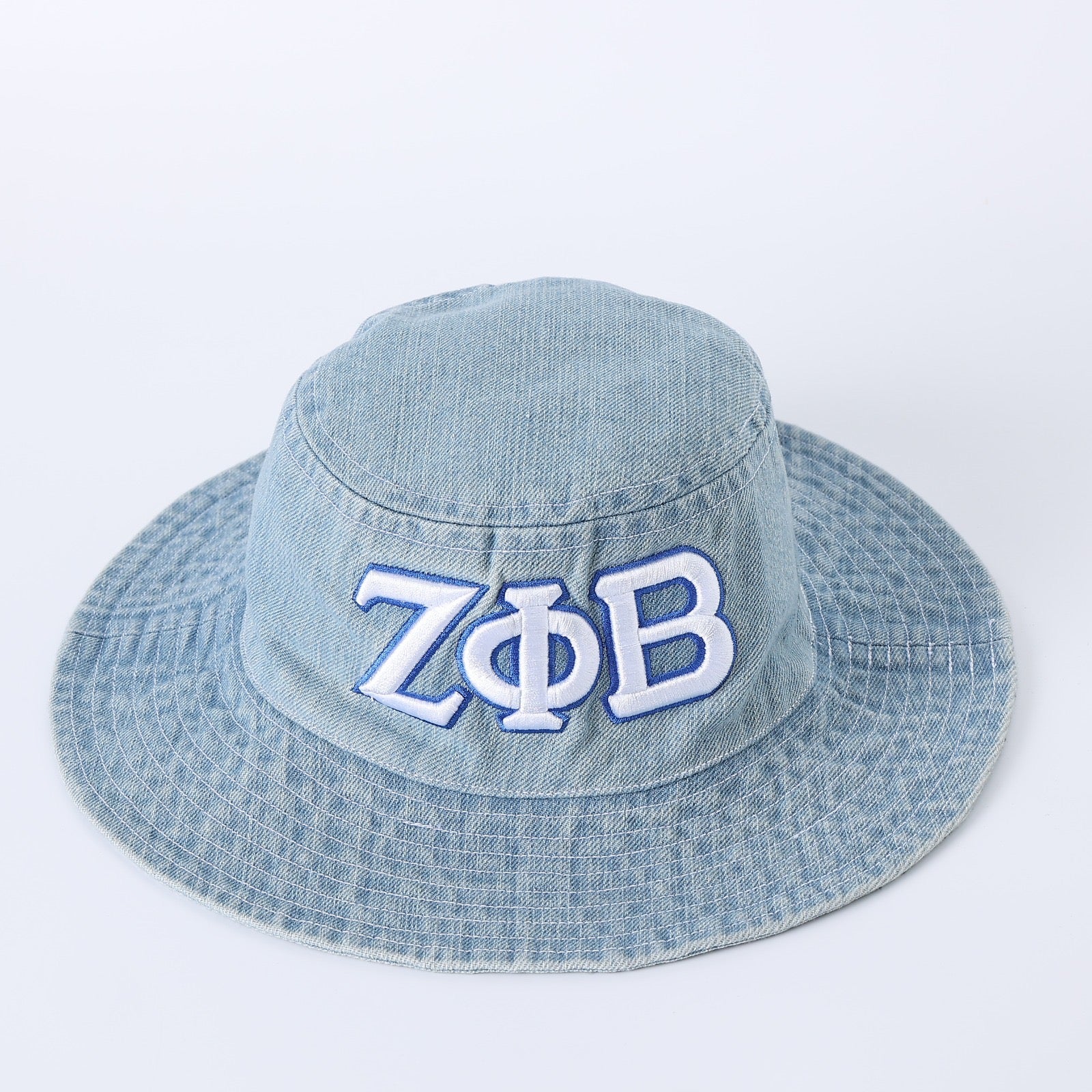 Zeta Denim White Letter Boonie Hat