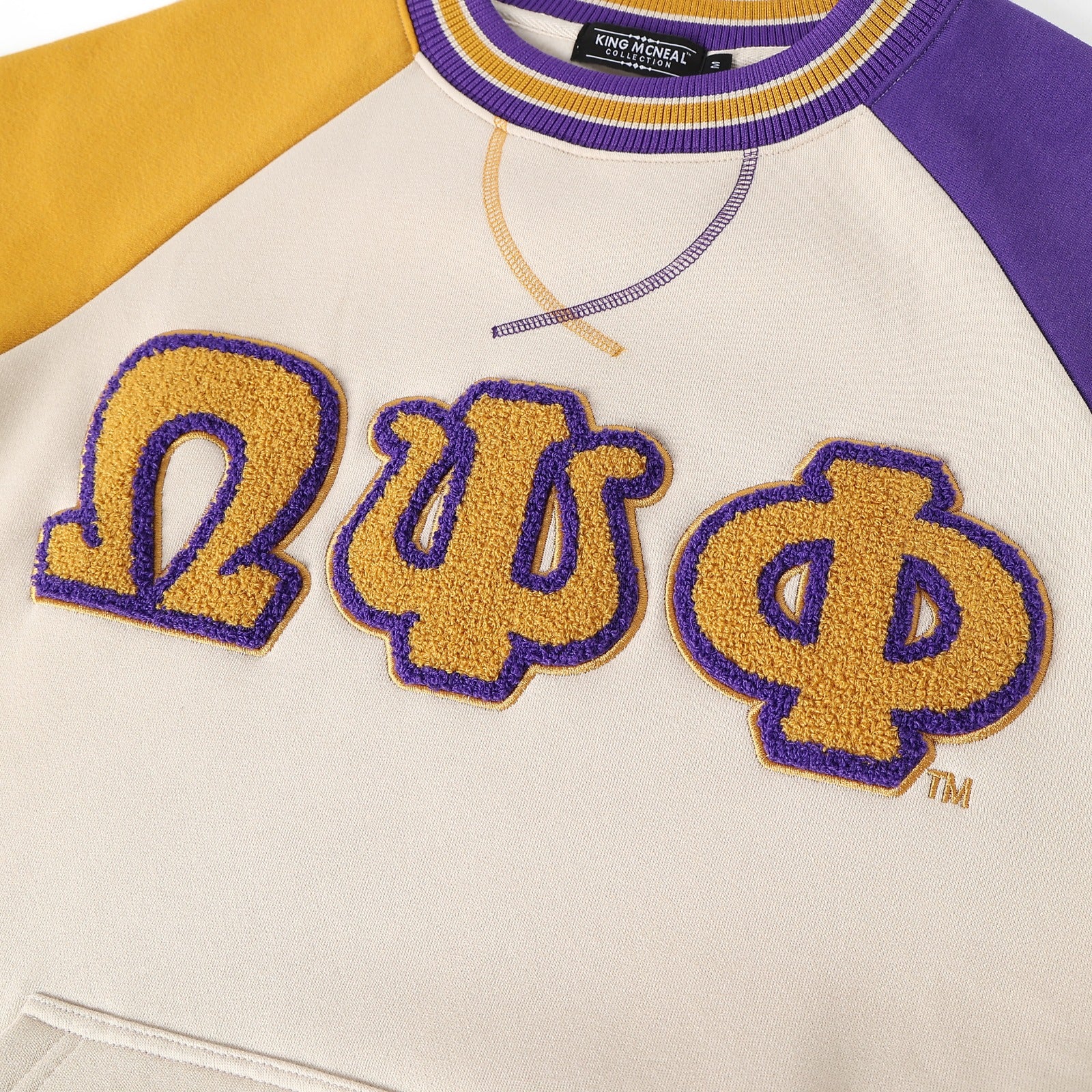 Omega Opposite Sleeve Letter Chenille Crewneck