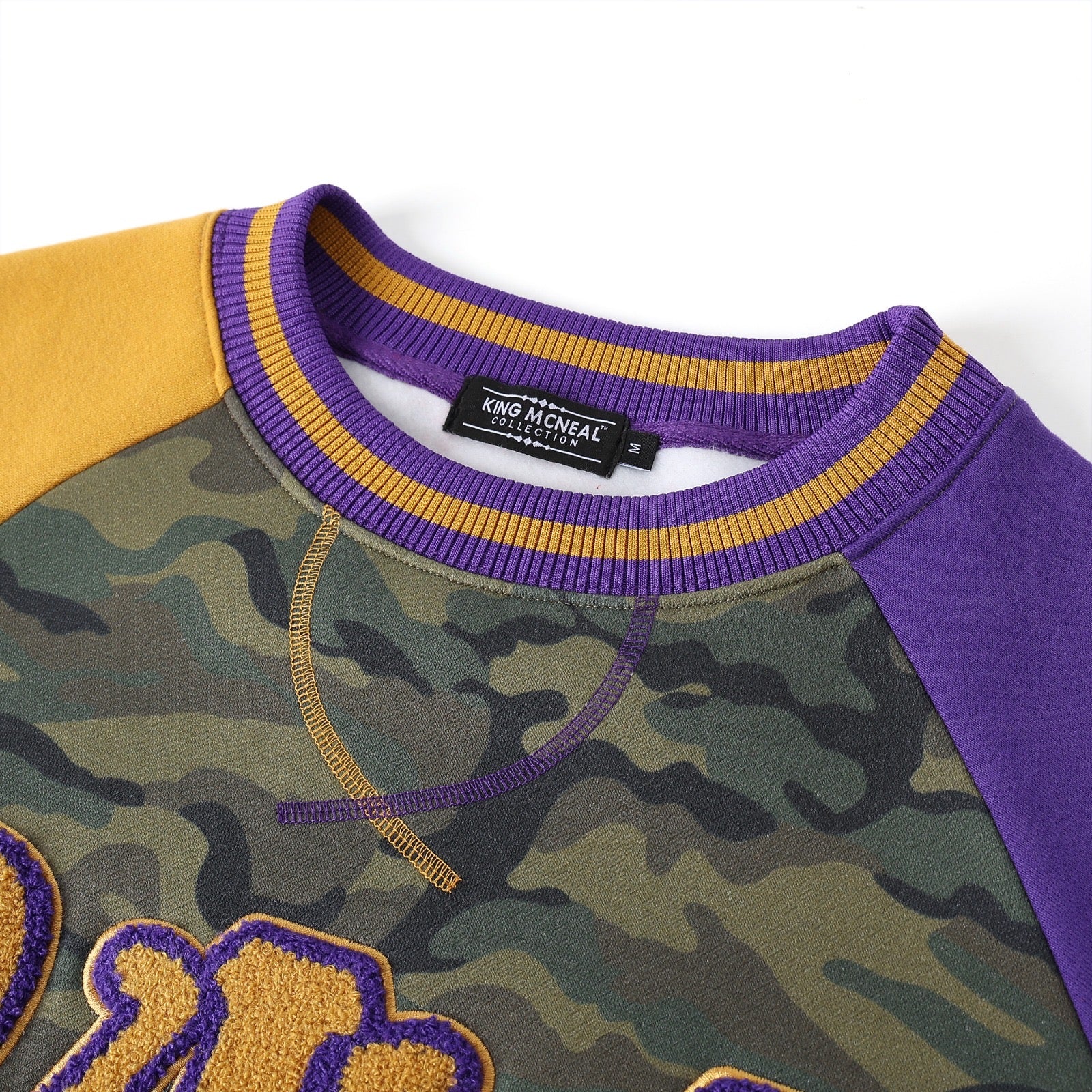 Omega Camo Opposite Sleeve Letter Chenille Crewneck