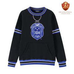 Zeta Black Striped Crest Chenille Crewneck (Unisex Size)