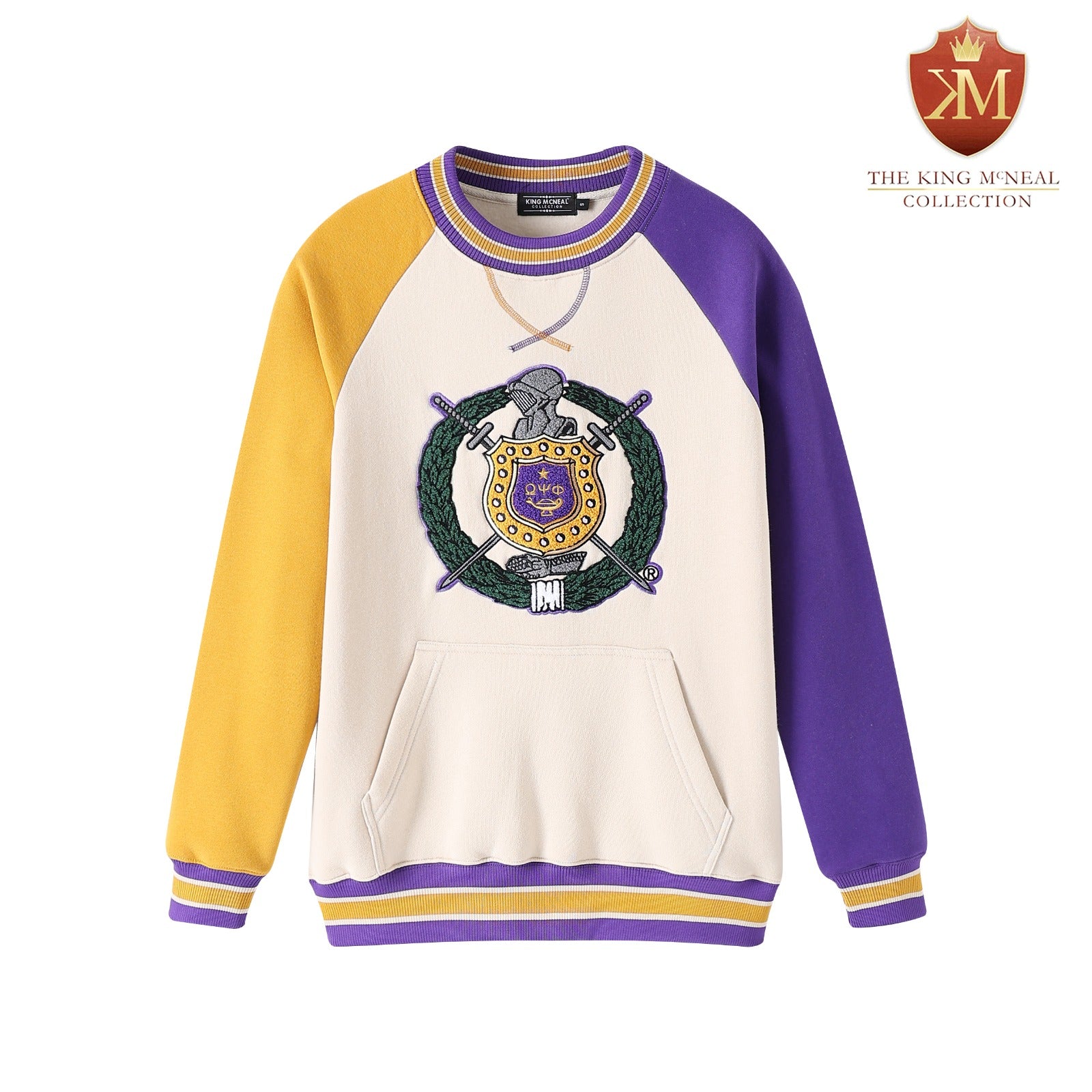 Omega Opposite Sleeve Crest Chenille Crewneck