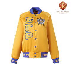 SGRho Gold Satin Bomber Jacket Custom Ribbon And Lining