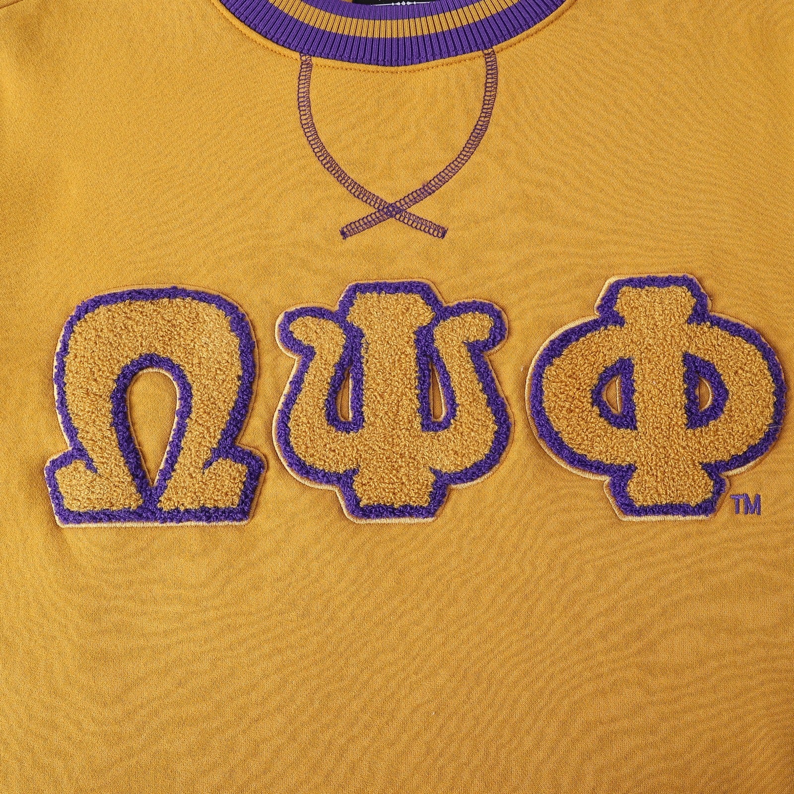 Omega Gold Stripe Letter Chenille Crewneck