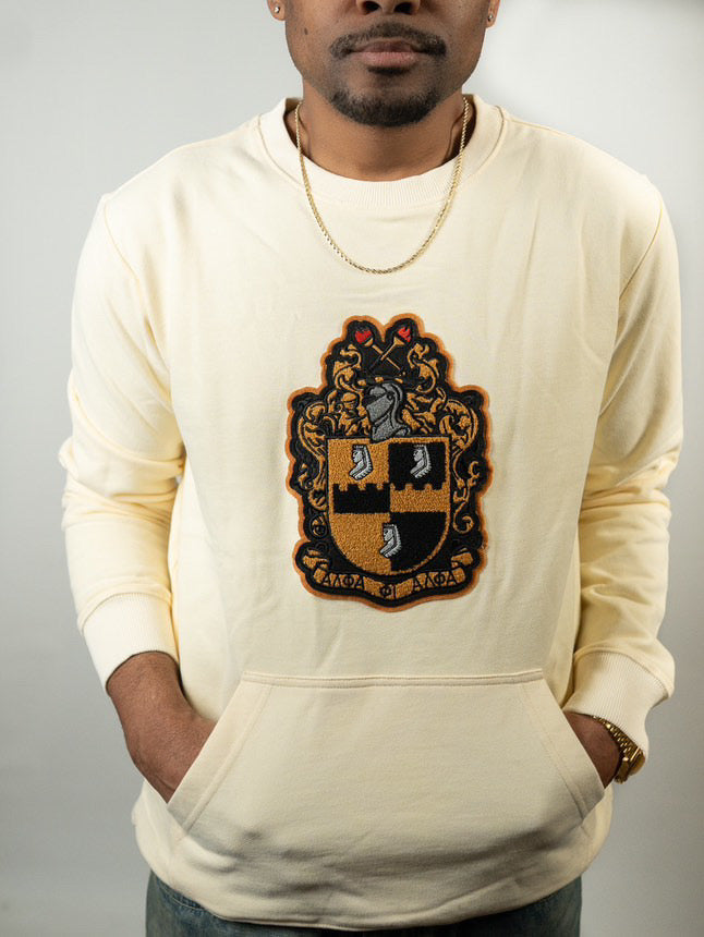 Alpha Neutral Chenille Crest Pocket Crewneck