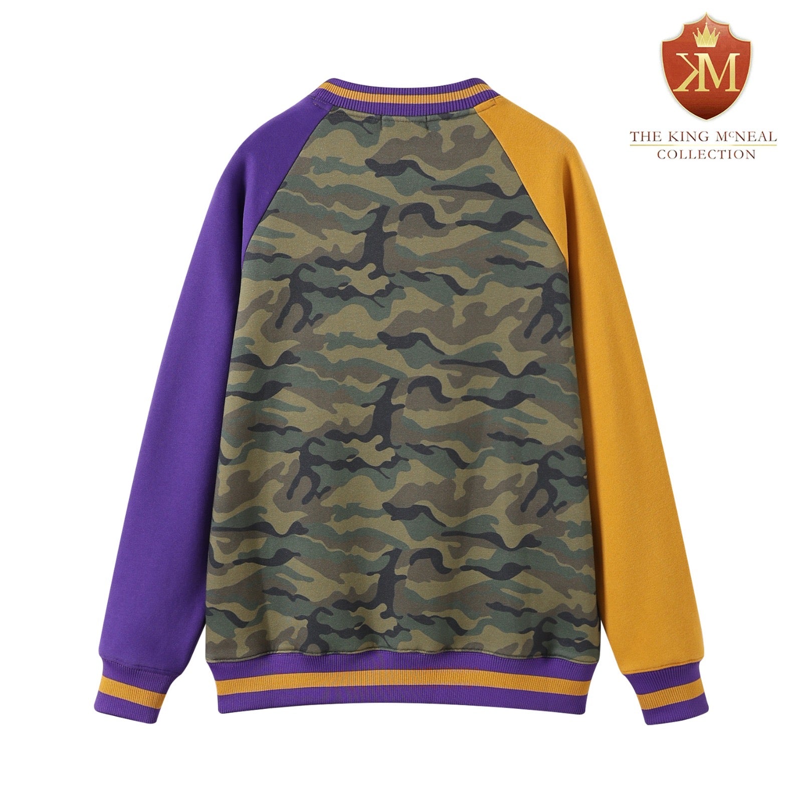 Omega Camo Opposite Sleeve Letter Chenille Crewneck