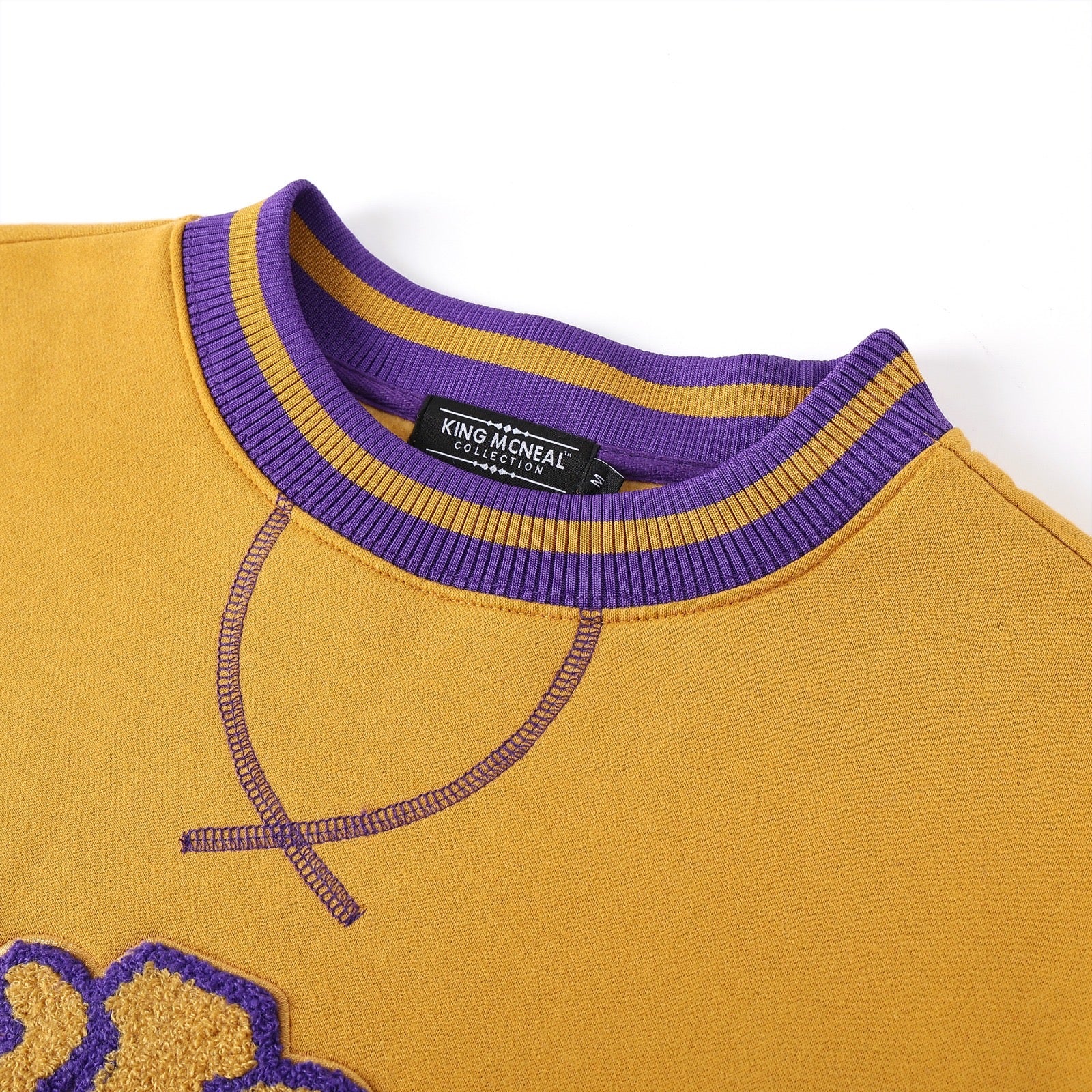 Omega Gold Stripe Letter Chenille Crewneck