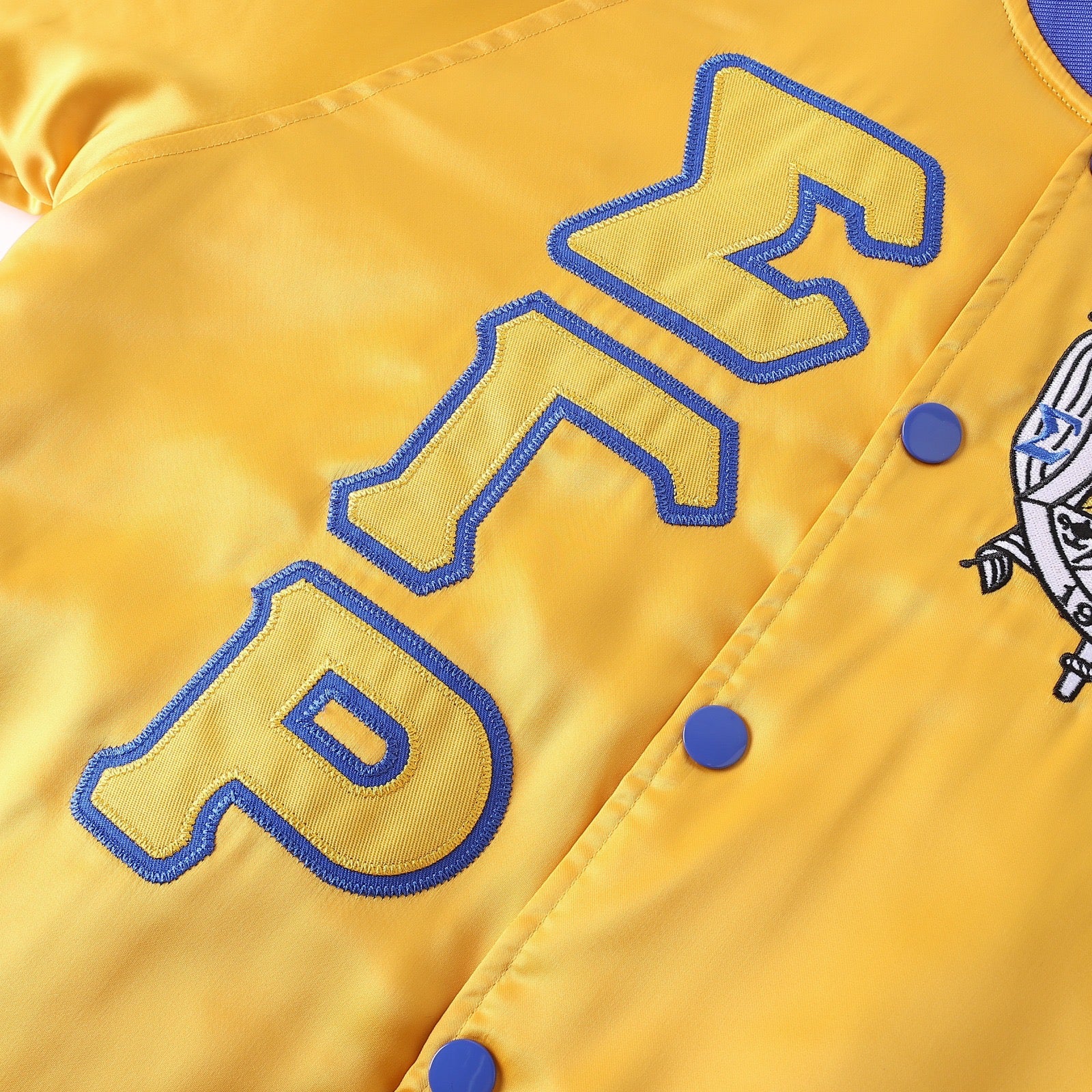 SGRho Gold Satin Bomber Jacket Custom Ribbon And Lining