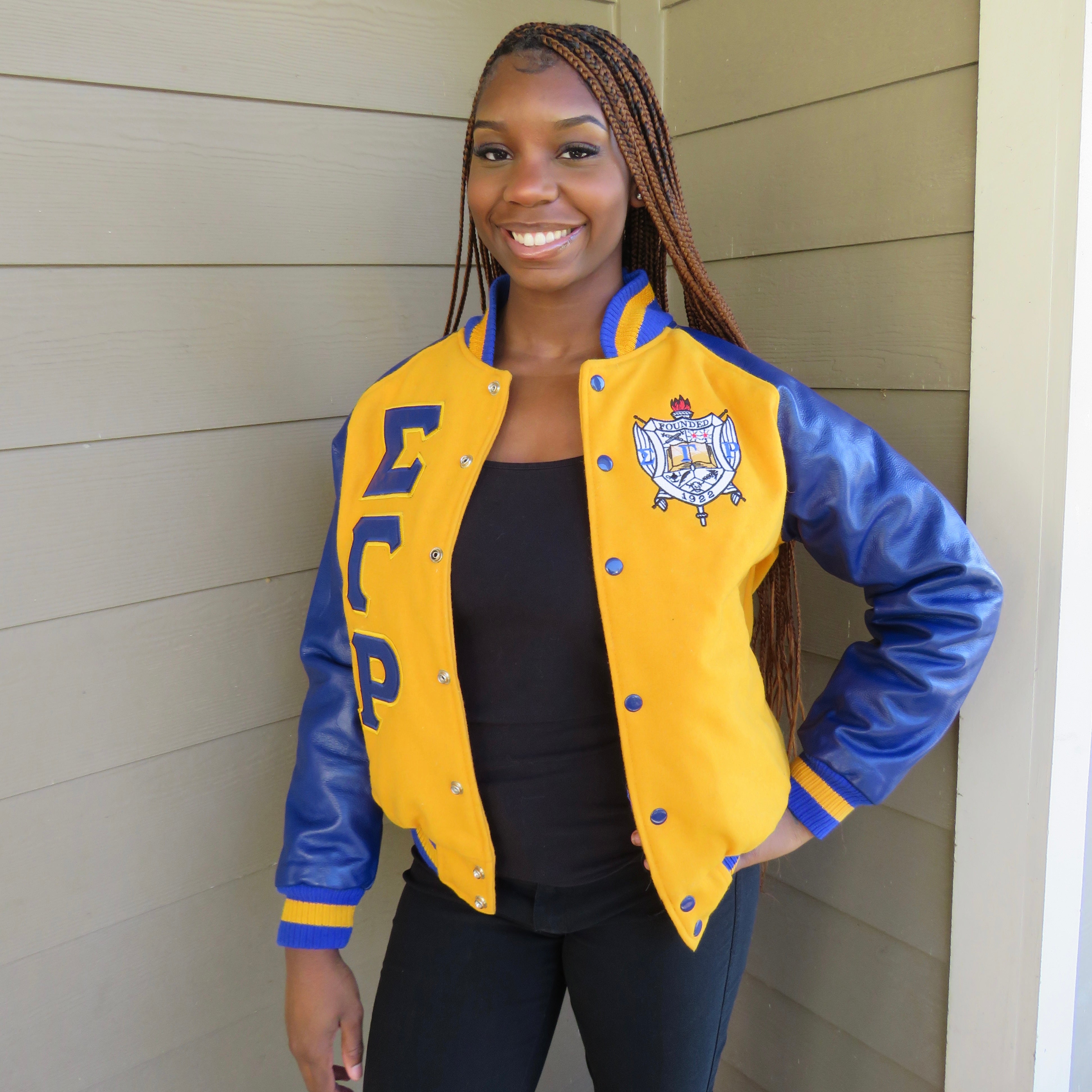 SGRho Gold Wool and Leather Letterman Jacket