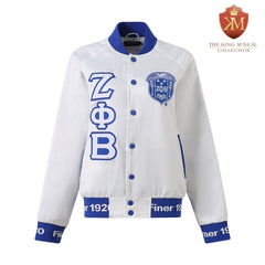 Zeta White Satin Bomber Jacket Custom Ribbon And Lining