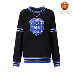 Zeta Black Striped Crest Chenille Crewneck (Unisex Size)