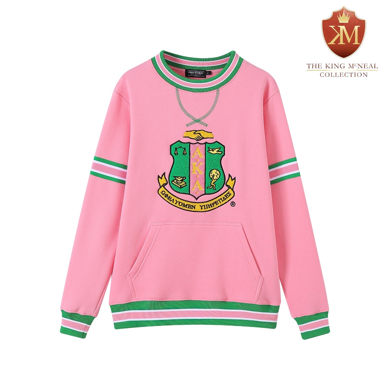 AKA Pink Stripe Chenille Crest Crewneck (Unisex Size)